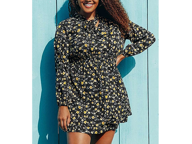 Black Ditsy Plus Size Dress For Women