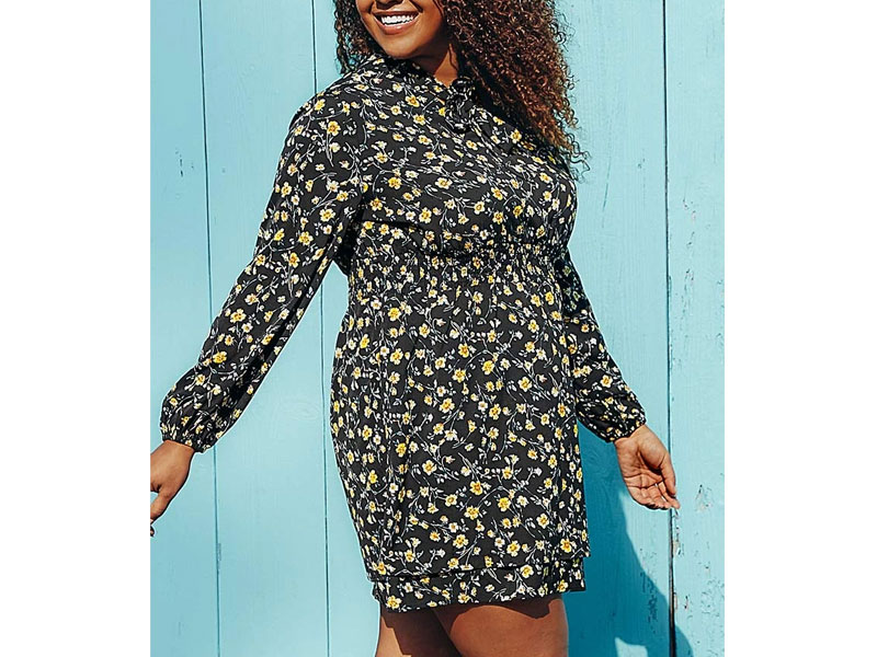 Black Ditsy Plus Size Dress For Women