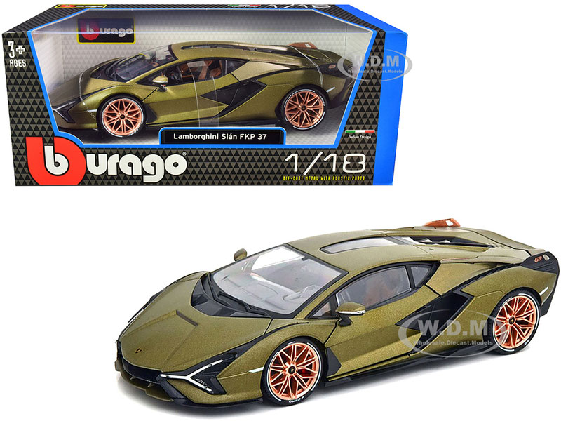 Lamborghini Sian FKP 37 Green Metallic With Copper Wheels Model Car By Bburago