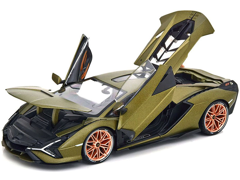 Lamborghini Sian FKP 37 Green Metallic With Copper Wheels Model Car By Bburago