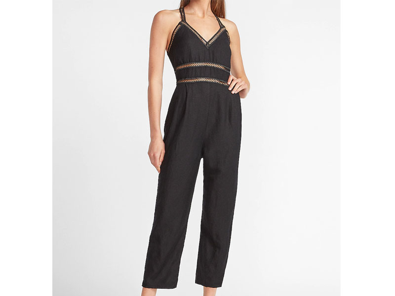 Women's Linen-Blend Lace Trim Jumpsuit