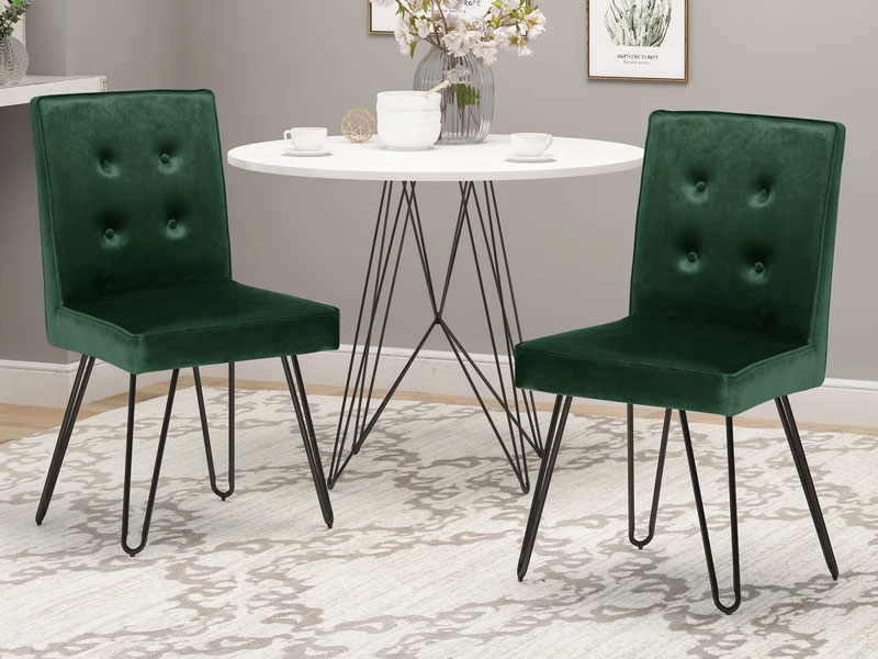 Natalie Glam Tufted Velvet Dining Chairs With Iron Legs Set Of 2