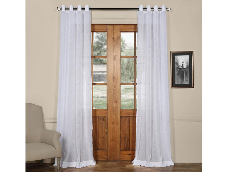 Aspen White Grommet Solid Faux Linen Sheer Curtain