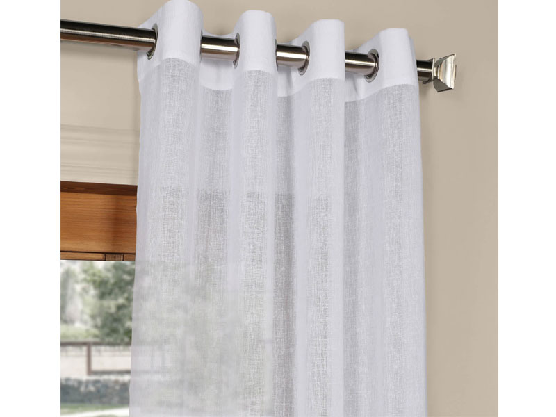Aspen White Grommet Solid Faux Linen Sheer Curtain
