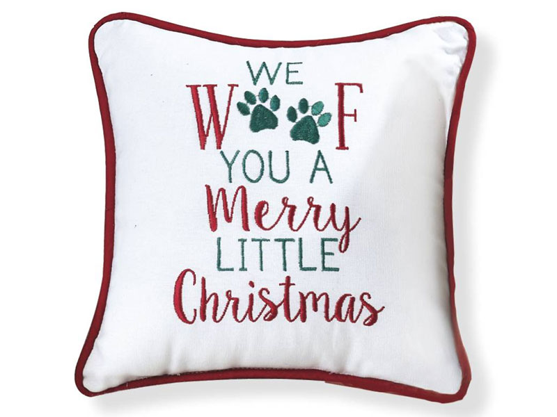 Woof Embroidered Christmas Pillow