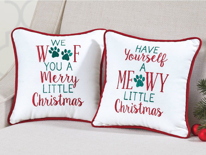 Woof Embroidered Christmas Pillow