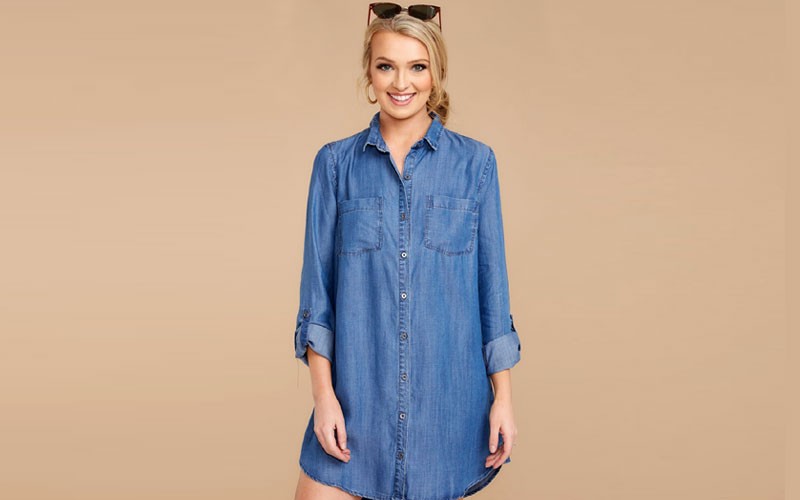 Always The Favorite Medium Wash Chambray Button Up Tunic