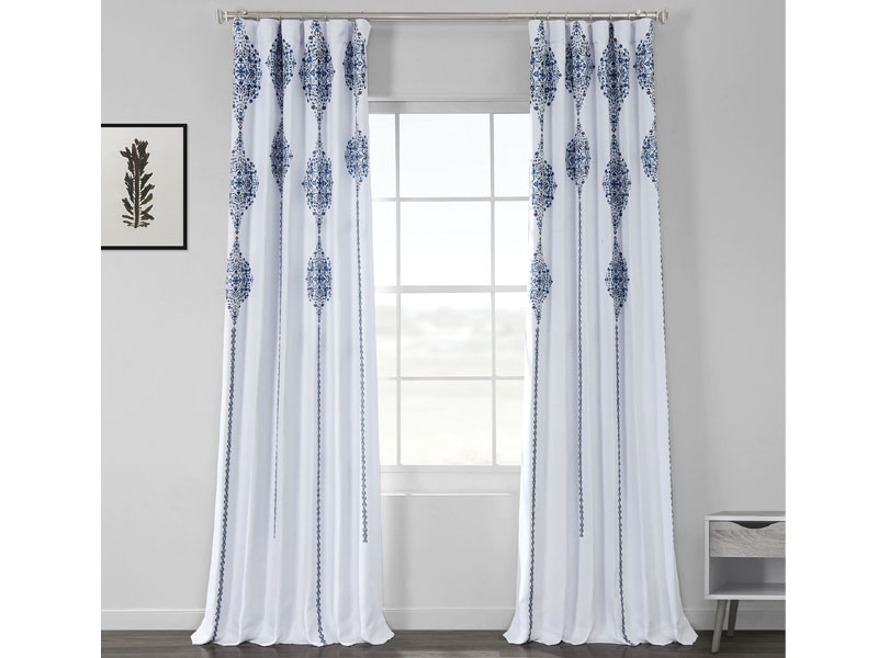 Karachi Navy Printed Linen Textured Blackout Curtain