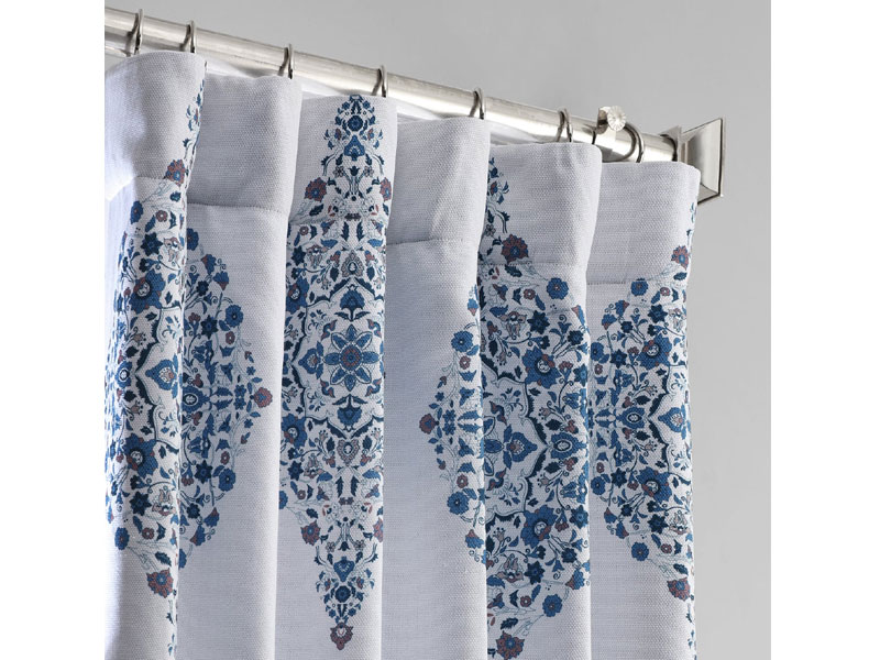 Karachi Navy Printed Linen Textured Blackout Curtain