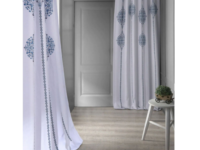 Karachi Navy Printed Linen Textured Blackout Curtain