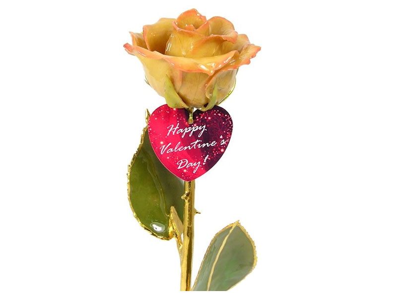 24k Gold Stem Valentine's Day Rose and Engraved Heart