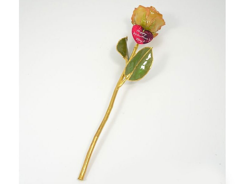 24k Gold Stem Valentine's Day Rose and Engraved Heart