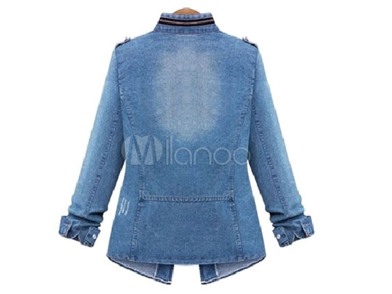 Denim Jacket Military Women's Jacket Zippered Spring Coat