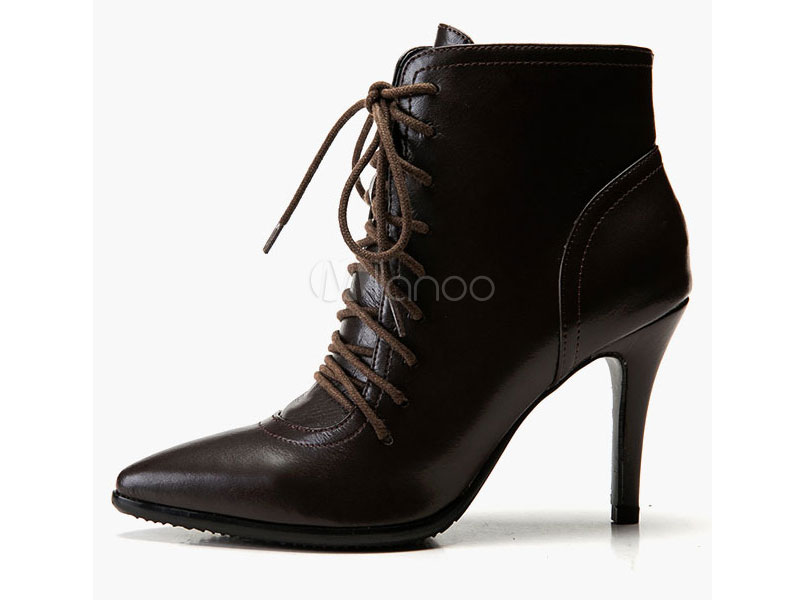 Black Ankle Boots Women Pointed Toe Lace Up High Heel Booties