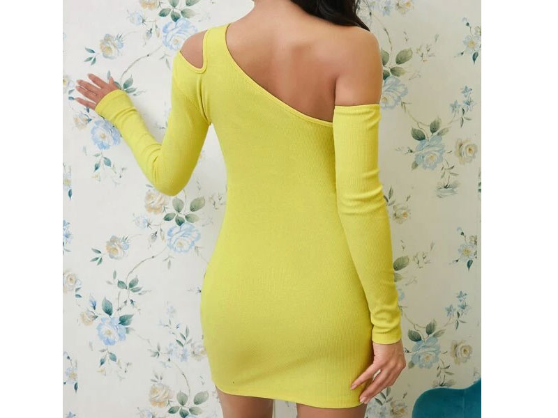 Women's Shein Neon Yellow Asymmetrical Neck Bodycon Dress