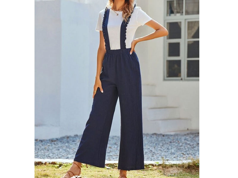 Frill Trim Criss Cross Suspender Jumpsuit For Women