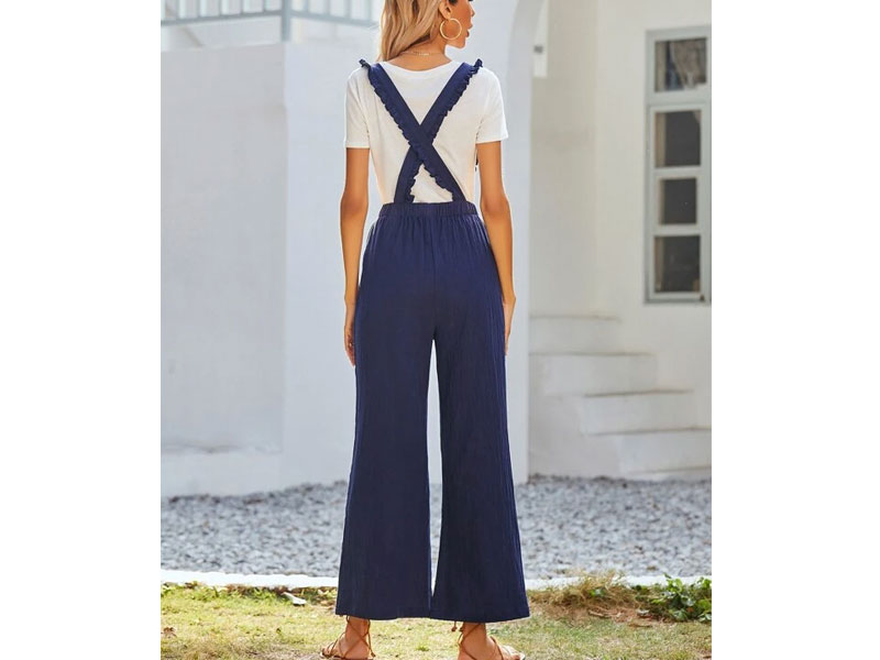 Frill Trim Criss Cross Suspender Jumpsuit For Women