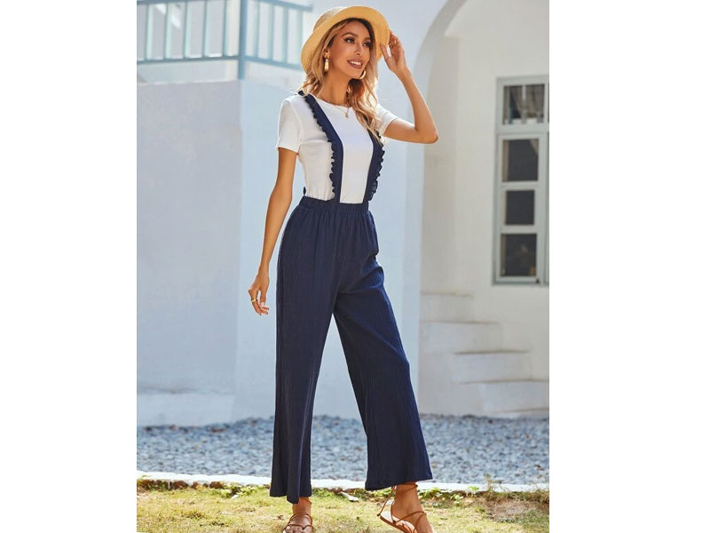 Frill Trim Criss Cross Suspender Jumpsuit For Women