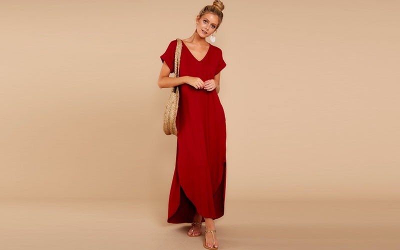 Trendy Causal Red Maxi Dress