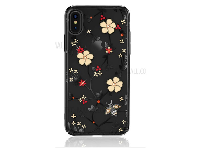 Kavaro Honeybee Series Rhinestone Flower Plated PC Case For iPhone X Black