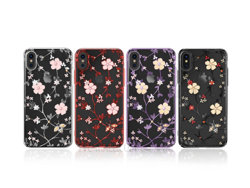 Kavaro Honeybee Series Rhinestone Flower Plated PC Case For iPhone X Black