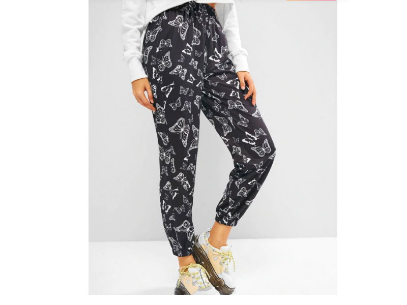 Women's Zaful High Rise Butterfly Print Jogger Pants Black M