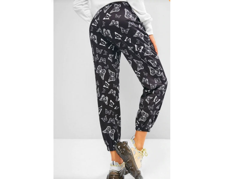 Women's Zaful High Rise Butterfly Print Jogger Pants Black M