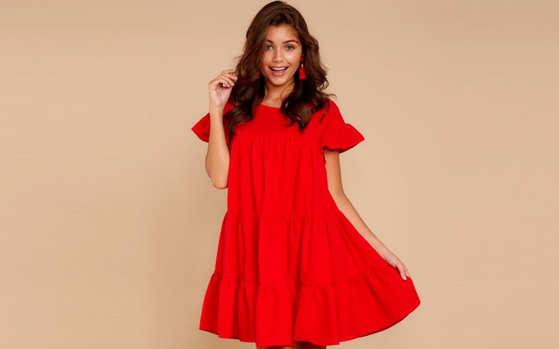 Chic Red Shuffle Babydoll Dress