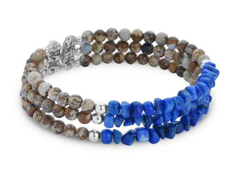 Women's Sterling Silver Picture Jasper and Blue Lapis Gemstone Cuff Bracelet
