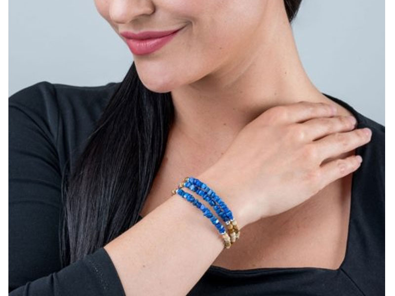 Women's Sterling Silver Picture Jasper and Blue Lapis Gemstone Cuff Bracelet