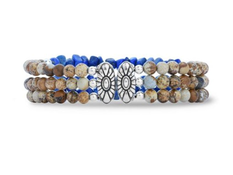 Women's Sterling Silver Picture Jasper and Blue Lapis Gemstone Cuff Bracelet