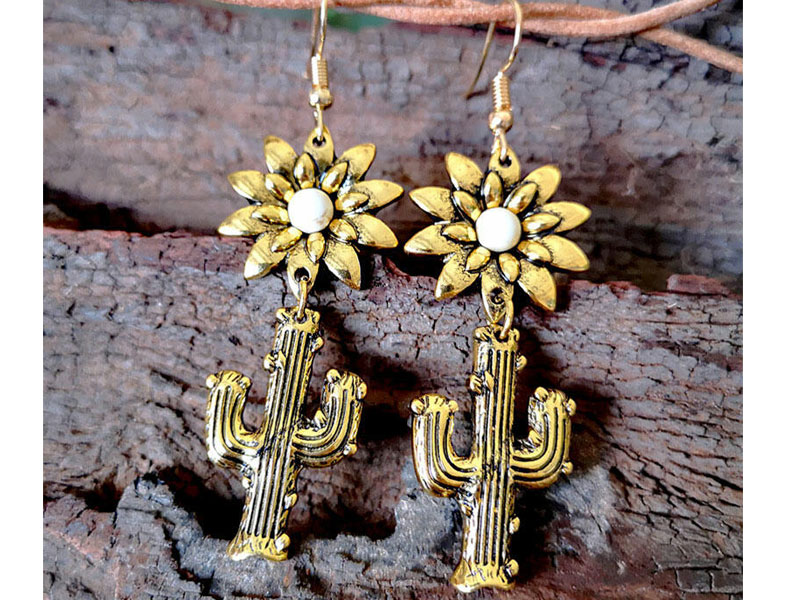 Women's Sunflower Cactus Turquoise Drop Earrings