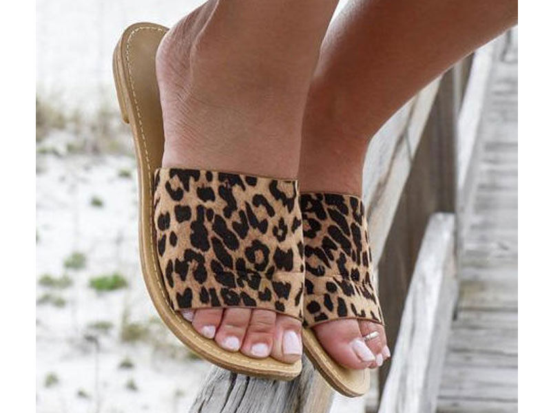 Women's Leopard Slip On Flat Sandals