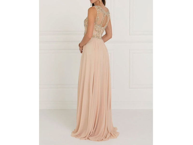 Elizabeth-K Jeweled Illusion Bateau Chiffon A Line Gown Women's Dress