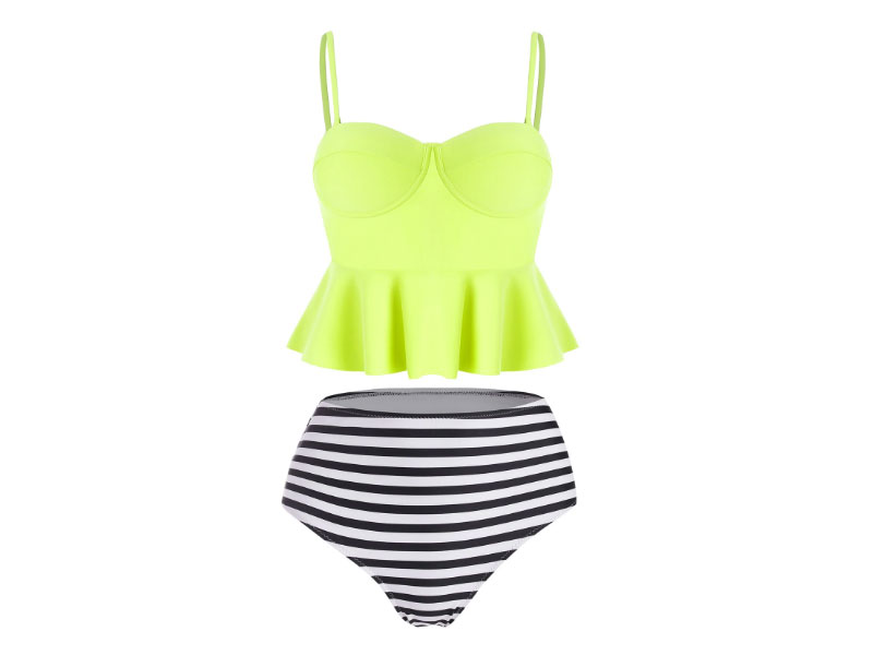 Women's High Waisted Striped Peplum Tankini Set