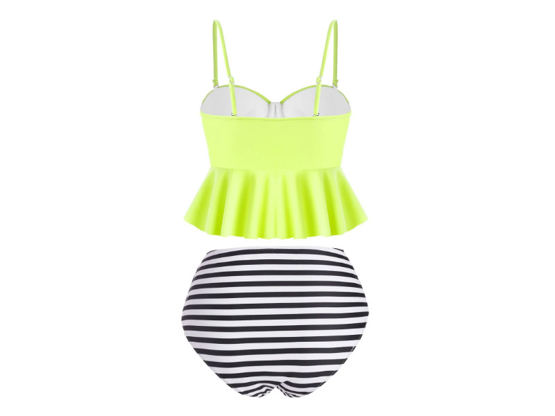 Women's High Waisted Striped Peplum Tankini Set