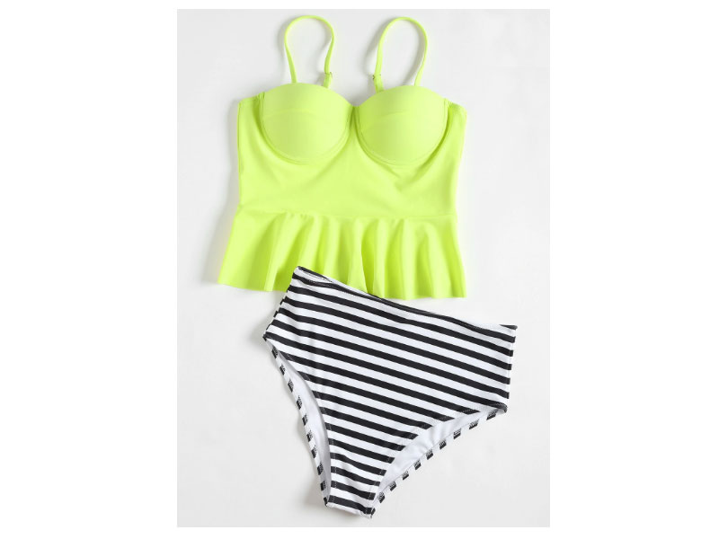 Women's High Waisted Striped Peplum Tankini Set