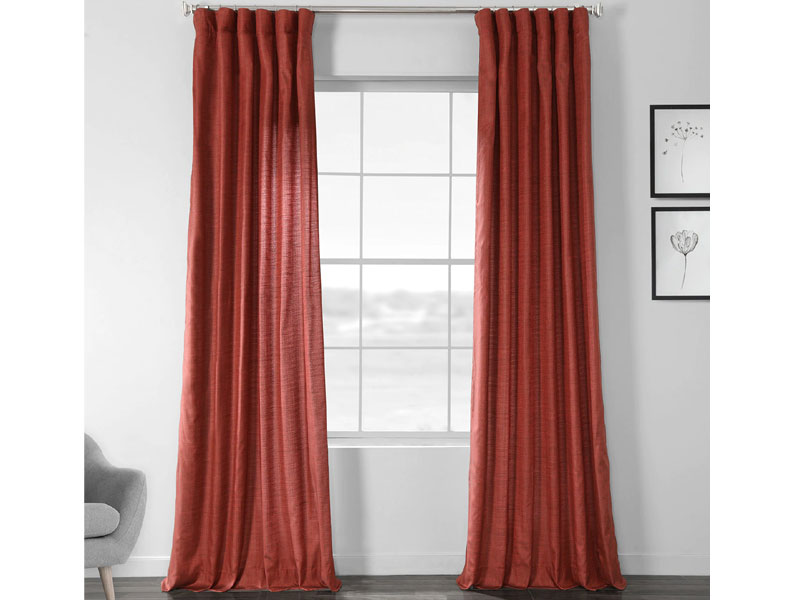 Admiral Red Designer Shantung Faux Silk Curtain