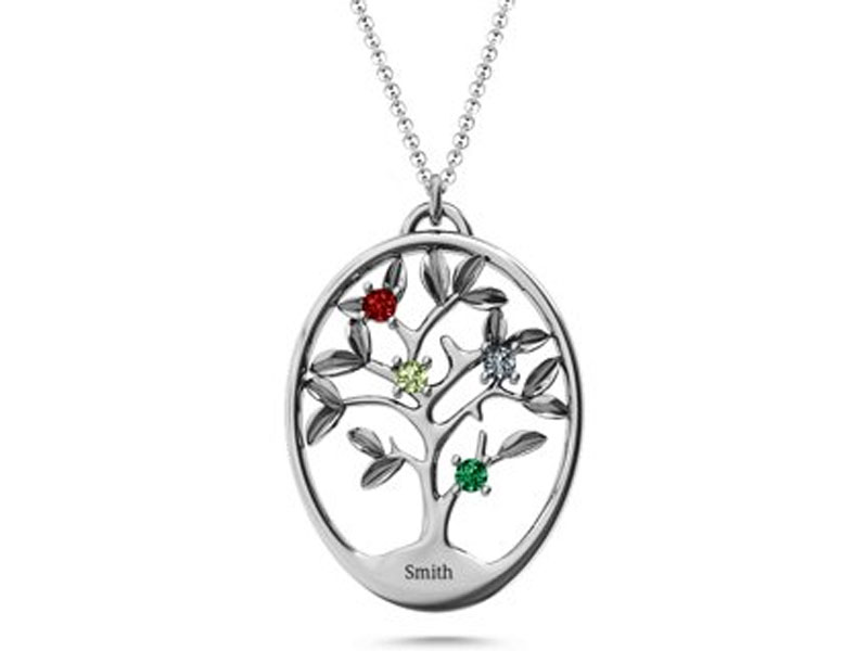 Jewlr Women's 4-15 Stones Oval Family Tree Pendant