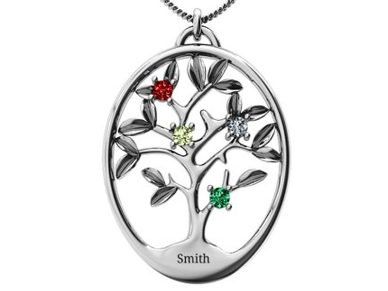 Jewlr Women's 4-15 Stones Oval Family Tree Pendant