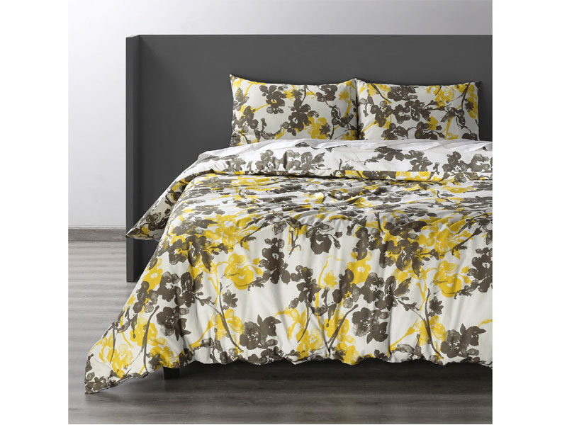 Ashley Yellow Cotton Double Slub Linen Weave Reversible Duvet Set