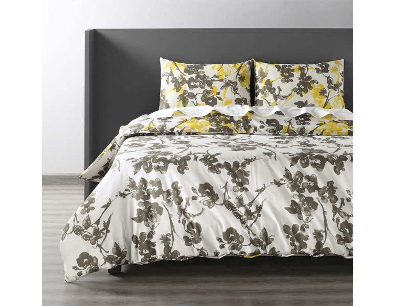 Ashley Yellow Cotton Double Slub Linen Weave Reversible Duvet Set