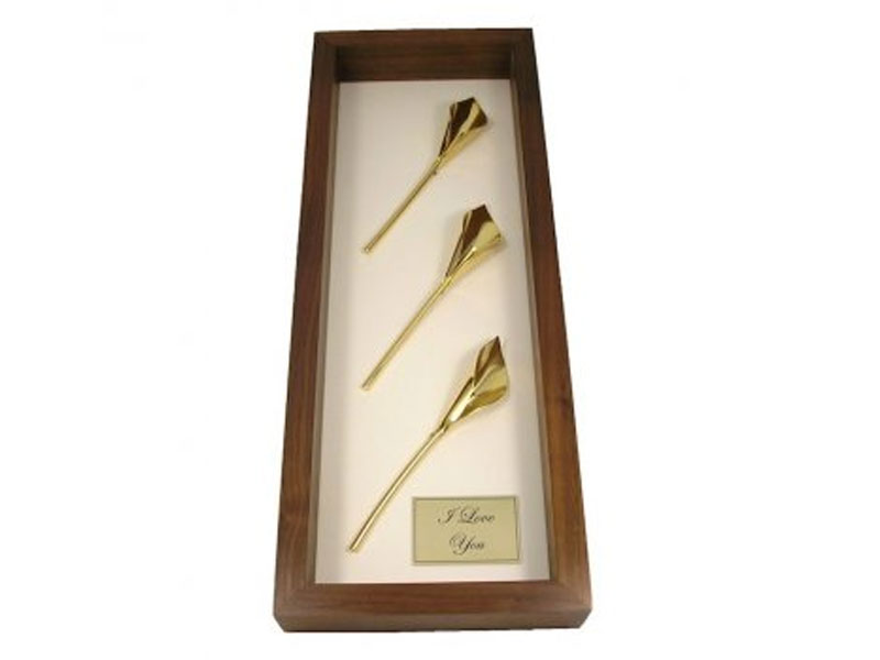 Three 24k Gold Calla Lilies in Personalized Shadow Box