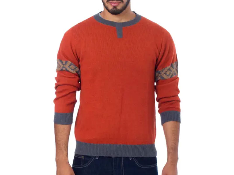 Orange Alpaca Pullover Sweater For Men Chakana Wanderer By Fernando Cano