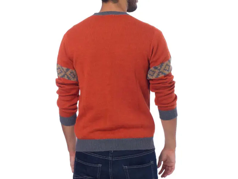 Orange Alpaca Pullover Sweater For Men Chakana Wanderer By Fernando Cano