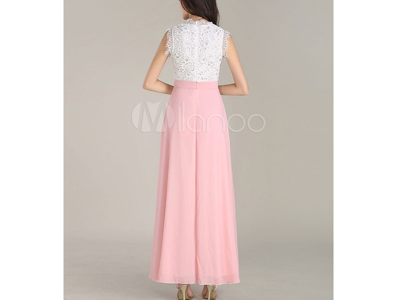 Women's White Lace &Chiffon Maxi Dress