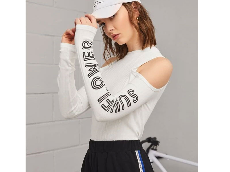 Women's Shein Letter Graphic Cold Shoulder Tee