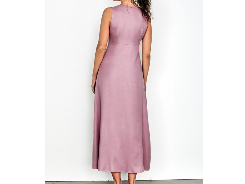 Women's Pink Plunging Neckline Buttoned Dress