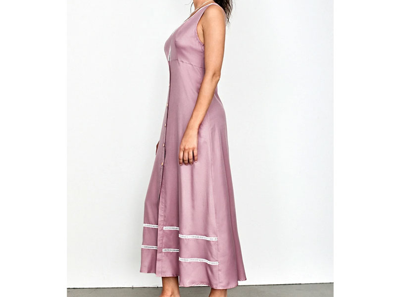 Women's Pink Plunging Neckline Buttoned Dress