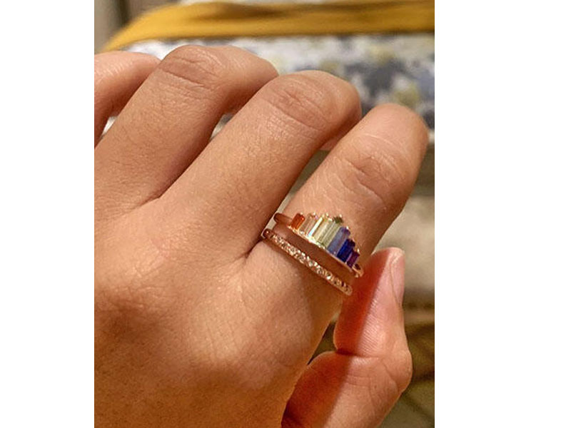 Women's Double Band Rainbow Rhinestone Open Adjustable Ring